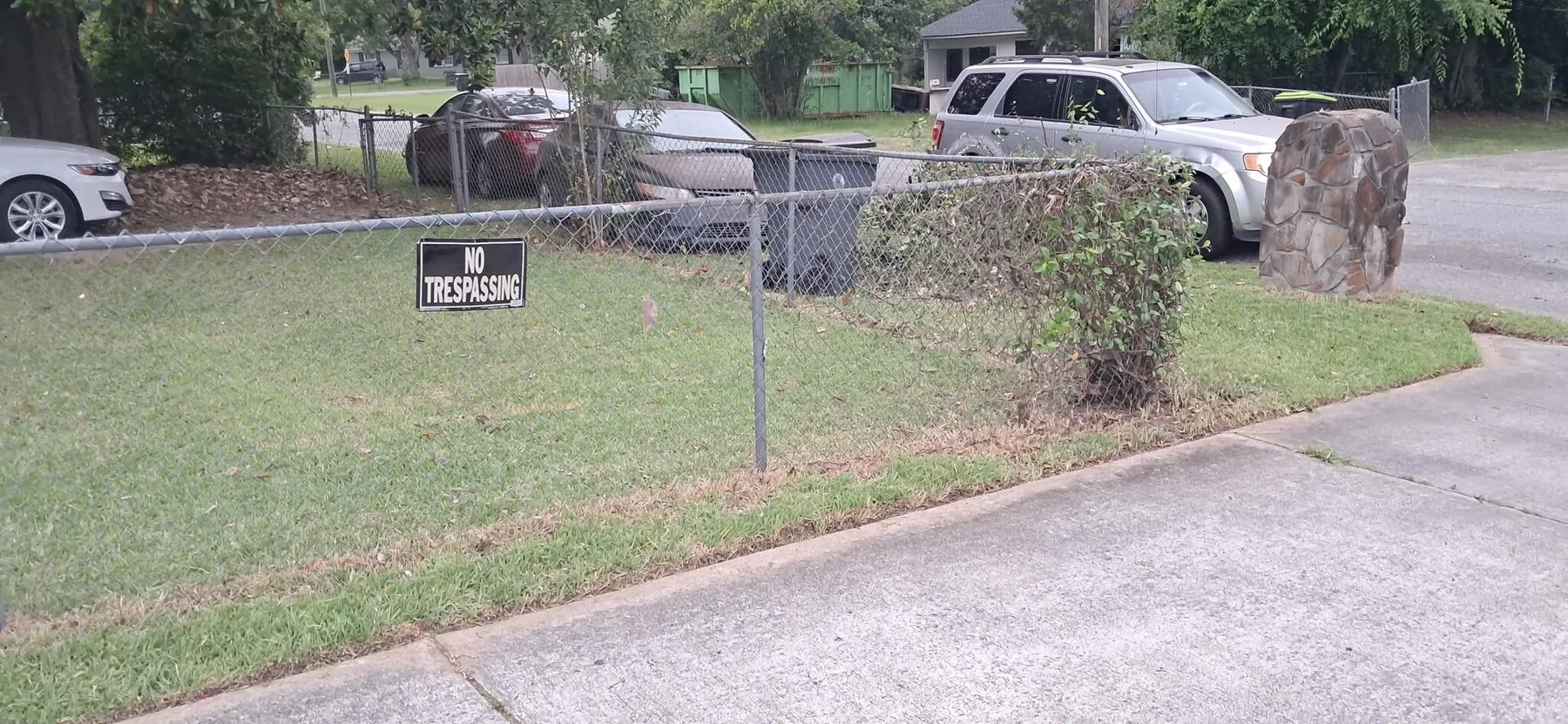 Curbside view of a cut and edged front yard